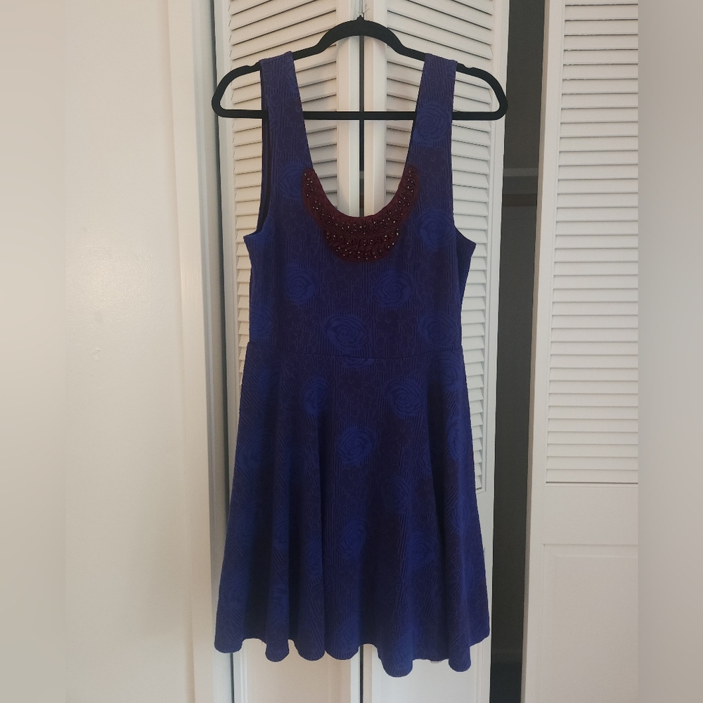 Purple Sleeveless Dress with Red Beaded Detail